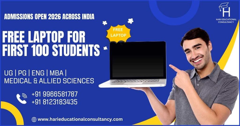 Admissions open across India with free laptop for first 100 students for UG, PG, Engineering, MBA, and Medical programs
